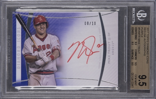 2017 Topps Diamond Icons Red Ink #RAMTR Mike Trout Signed Card (#08/10) – BGS GEM MINT 9.5/BGS 10